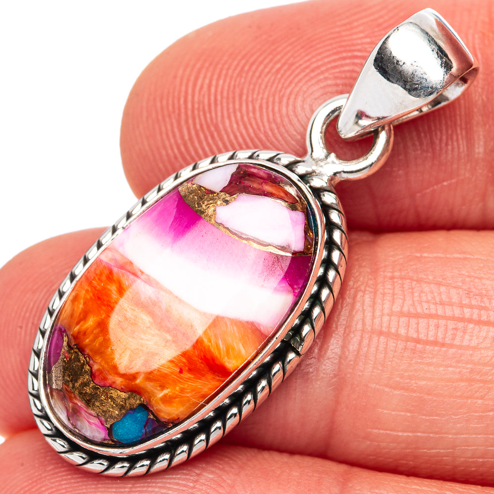 Kingman Pink Dahlia Turquoise Pendants 1 3/8" (925 Sterling Silver) P42377