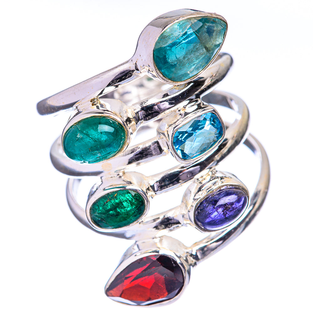 Blue Fluorite, Zambian Emerald, Blue Topaz, Tanzanite, Garnet Ring Size 9.5 (925 Sterling Silver) R142703
