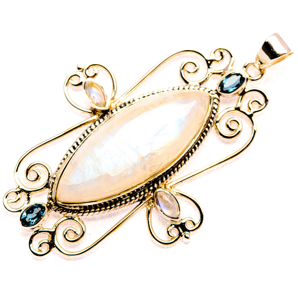 Signature Rainbow Moonstone, London Blue Topaz 925 Sterling Silver Pendant 2 3/8" (925 Sterling Silver) PD37788