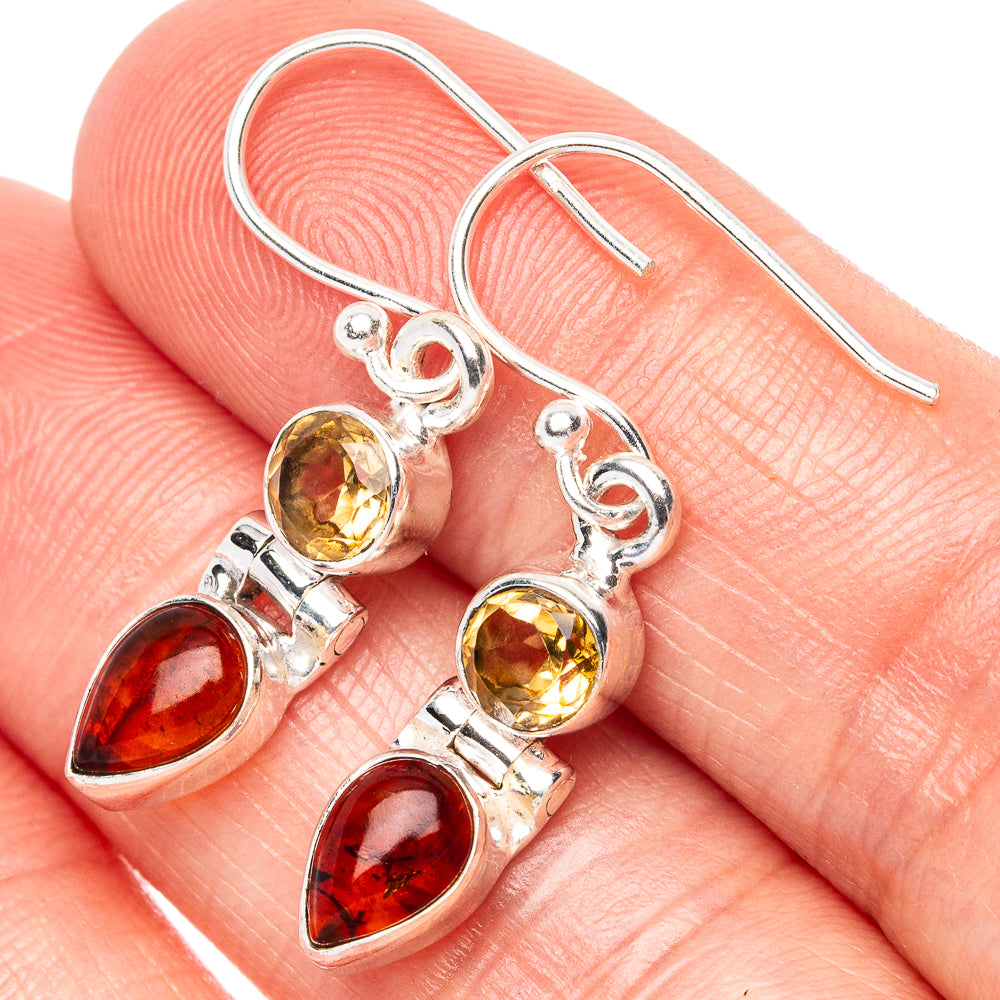 Baltic Amber, Citrine Earrings 1 3/8" (925 Sterling Silver) E1539