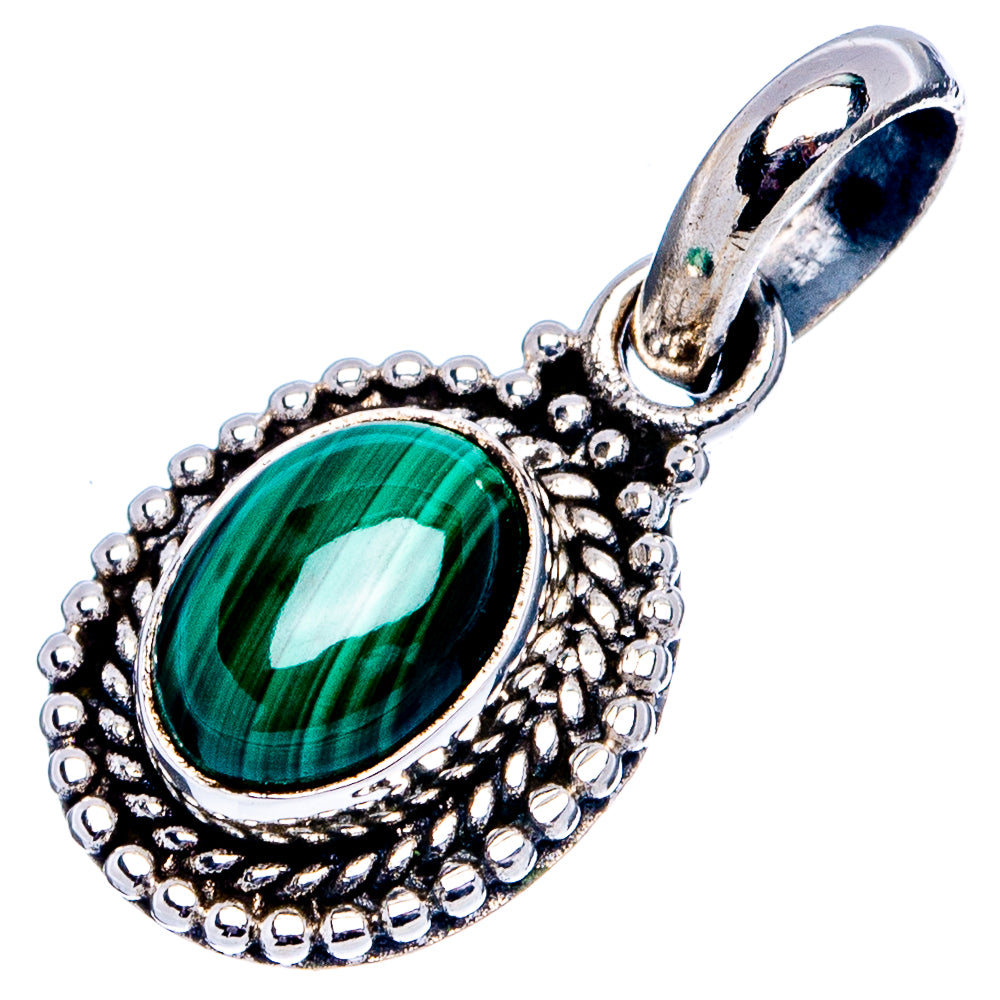 Malachite Dainty Pendant 7/8" (.925 Sterling Silver)