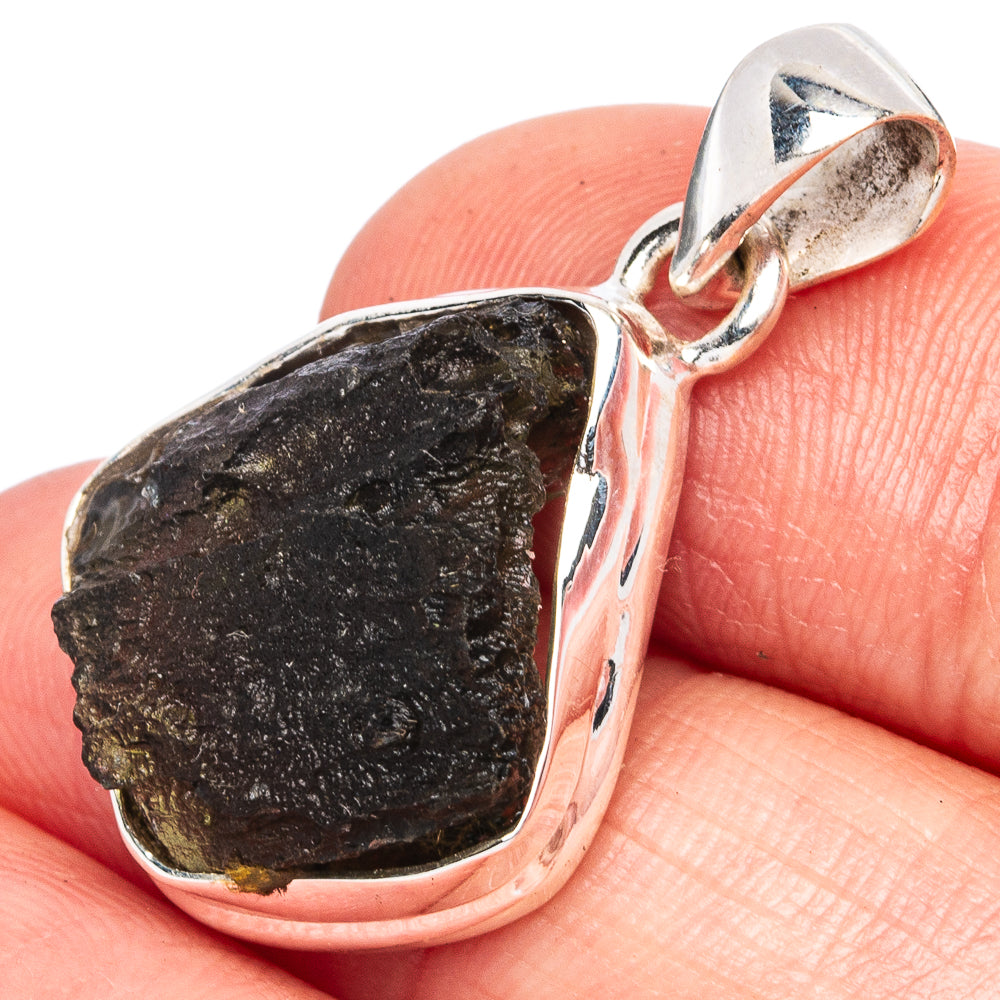 Rare Moldavite Pendant 1 1/8" (925 Sterling Silver) P43519