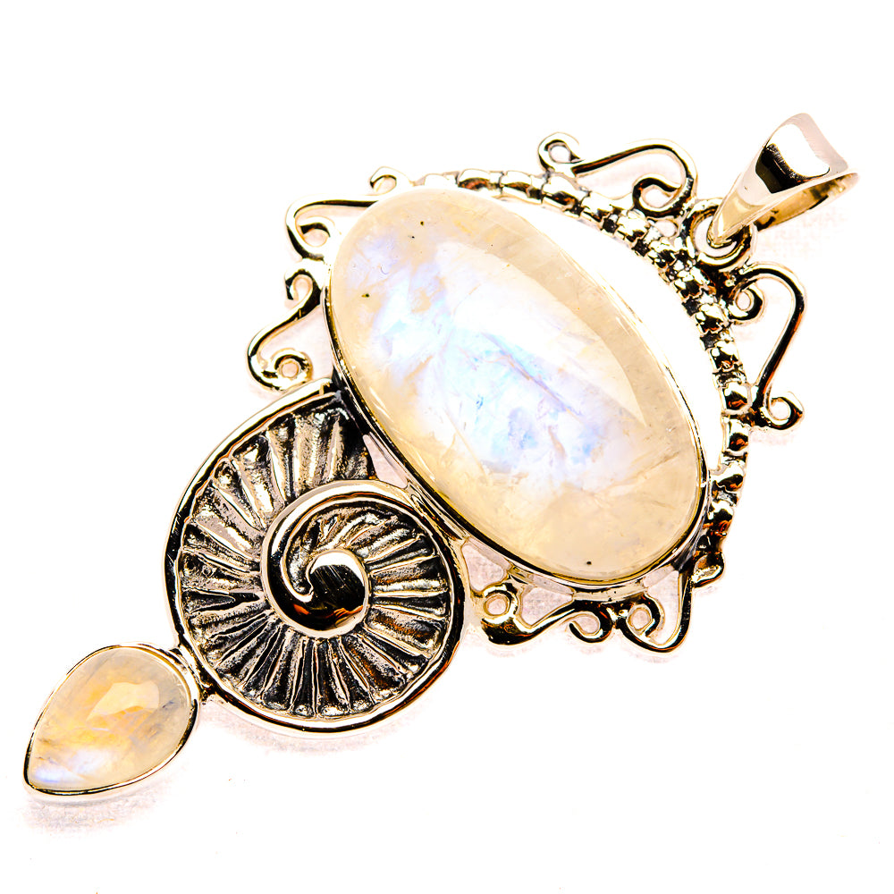 Signature Rainbow Moonstone 925 Sterling Silver Pendant 2 1/4" (925 Sterling Silver) PD37811
