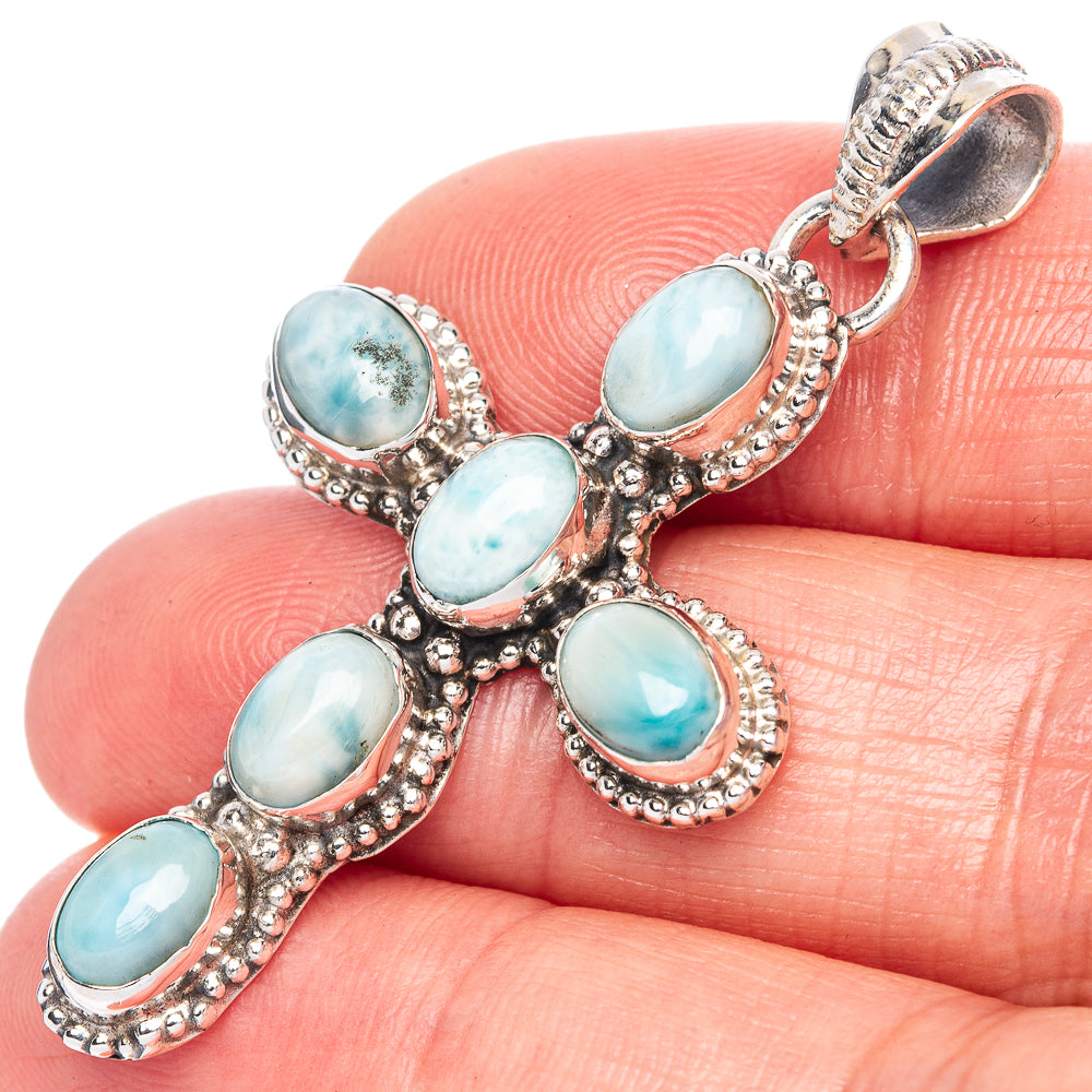 Larimar Cross Pendant 1 7/8" (925 Sterling Silver) P41799