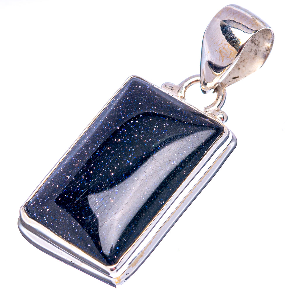 Blue Goldstone Pendant 1 3/8" (.925 Sterling Silver)