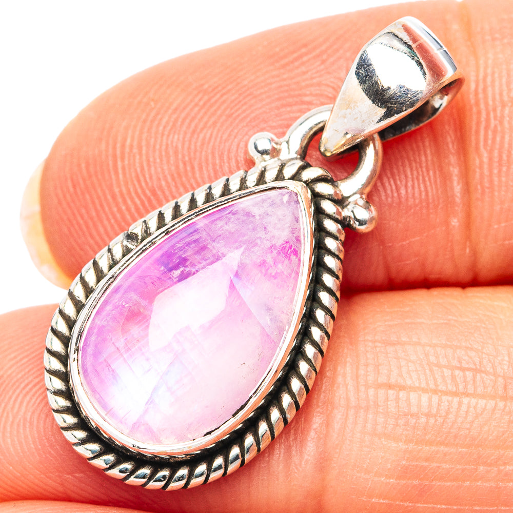 Pink Moonstone Pendant 1 1/8" (.925 Sterling Silver)
