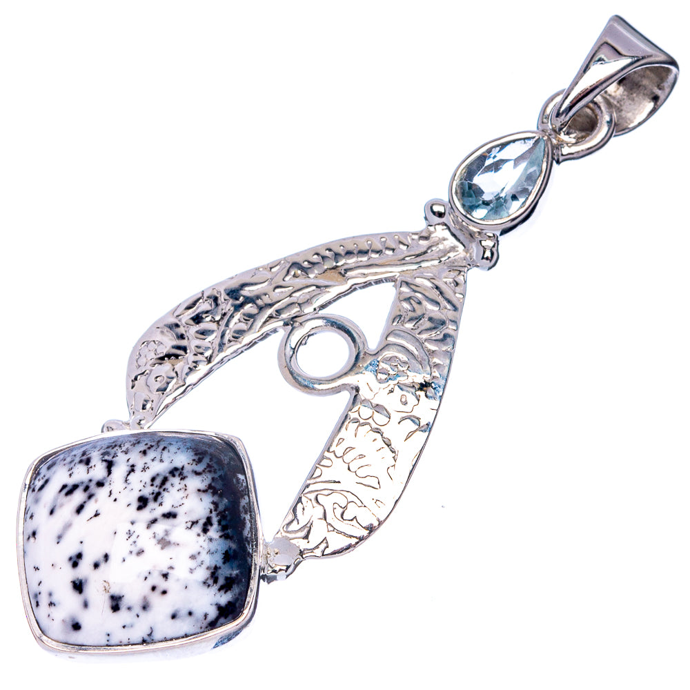 Premium Dendritic Opal, Blue Topaz Pendant 1 7/8" (925 Sterling Silver) P41161