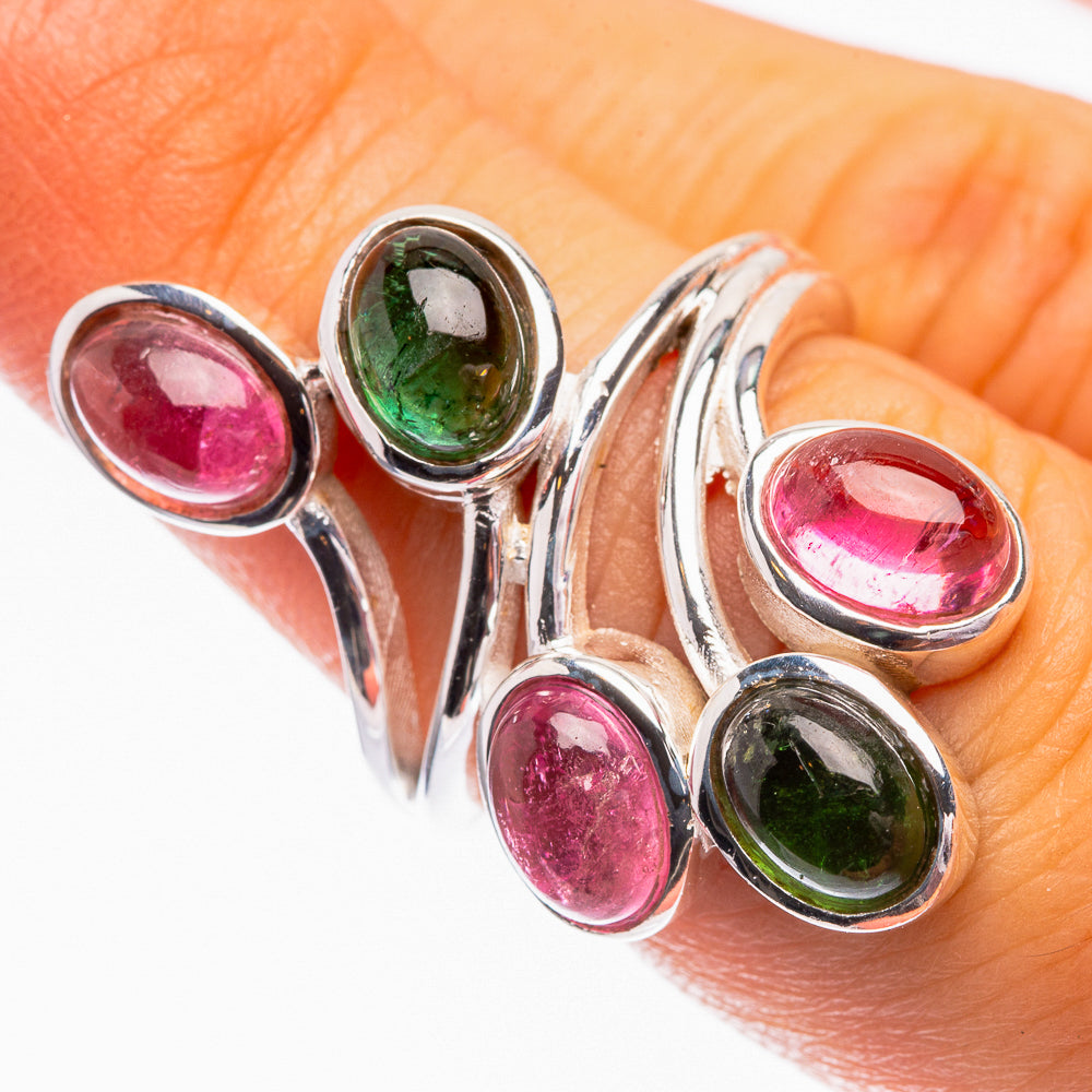 Green Tourmaline, Pink Tourmaline Ring Size 6 (925 Sterling Silver) R142166