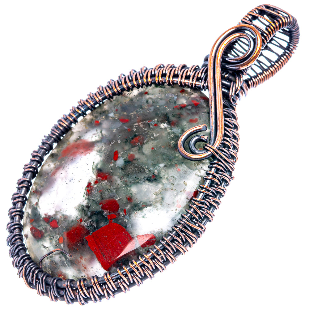 Bloodstone Wire Wrap Pendant 2 5/8" (Oxidized Copper)