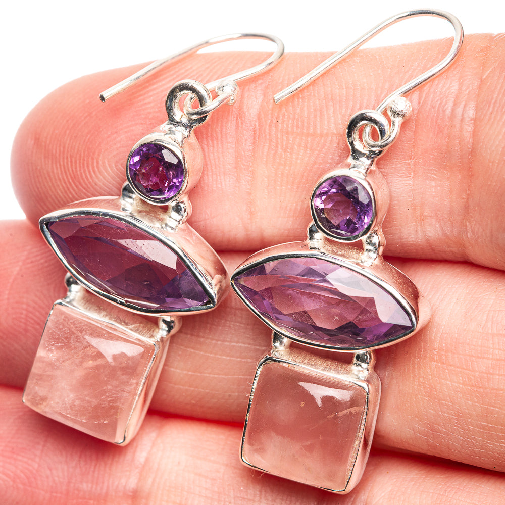 Rose Quartz, Amethyst Earrings 1 5/8" (925 Sterling Silver) E432530