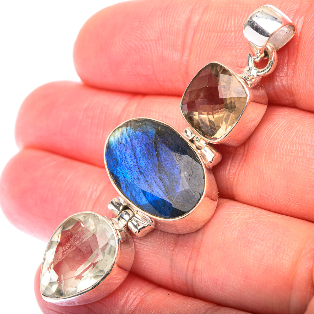 Labradorite, Green Amethyst, Smoky Quartz Pendant 2 1/4" (925 Sterling Silver) PD38575