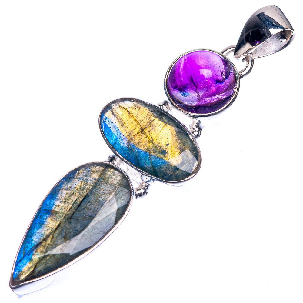 Labradorite, Amethyst 925 Sterling Silver Pendant 2 1/4"