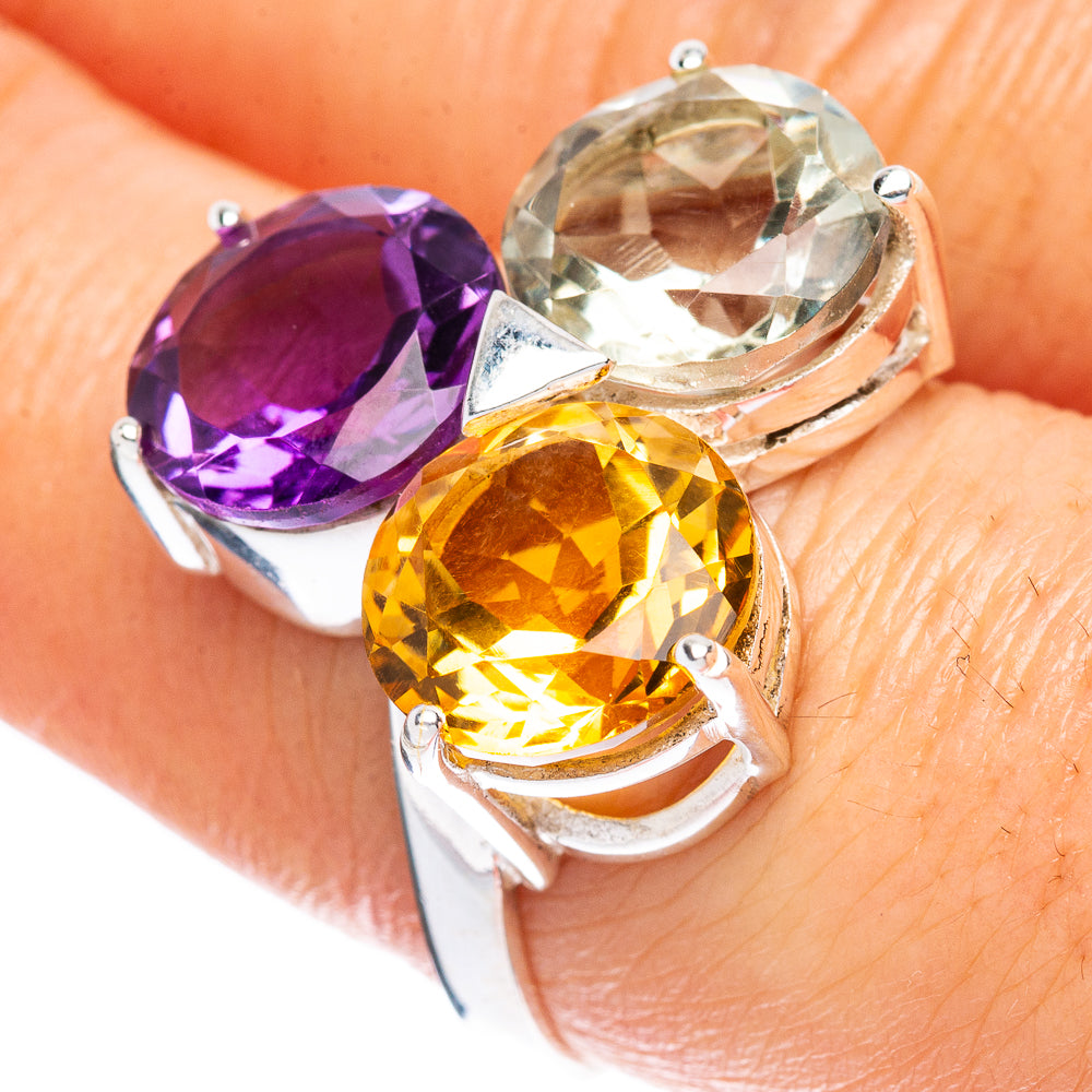 Amethyst, Citrine, White Quartz Ring Size 8.25 (925 Sterling Silver) R2404
