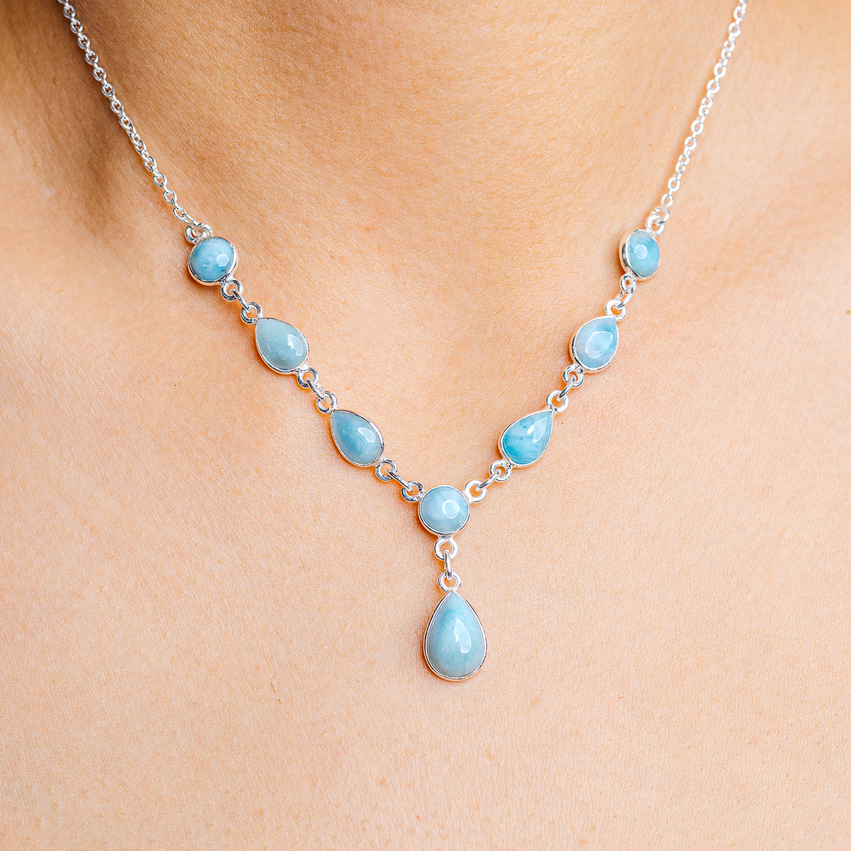 Larimar Necklace 15 to 16" (.925 Sterling Silver)