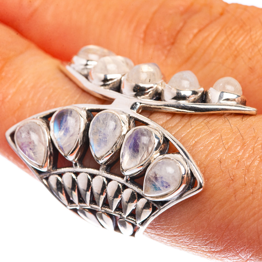 Large Rainbow Moonstone 925 Sterling Silver Ring Size 7.25