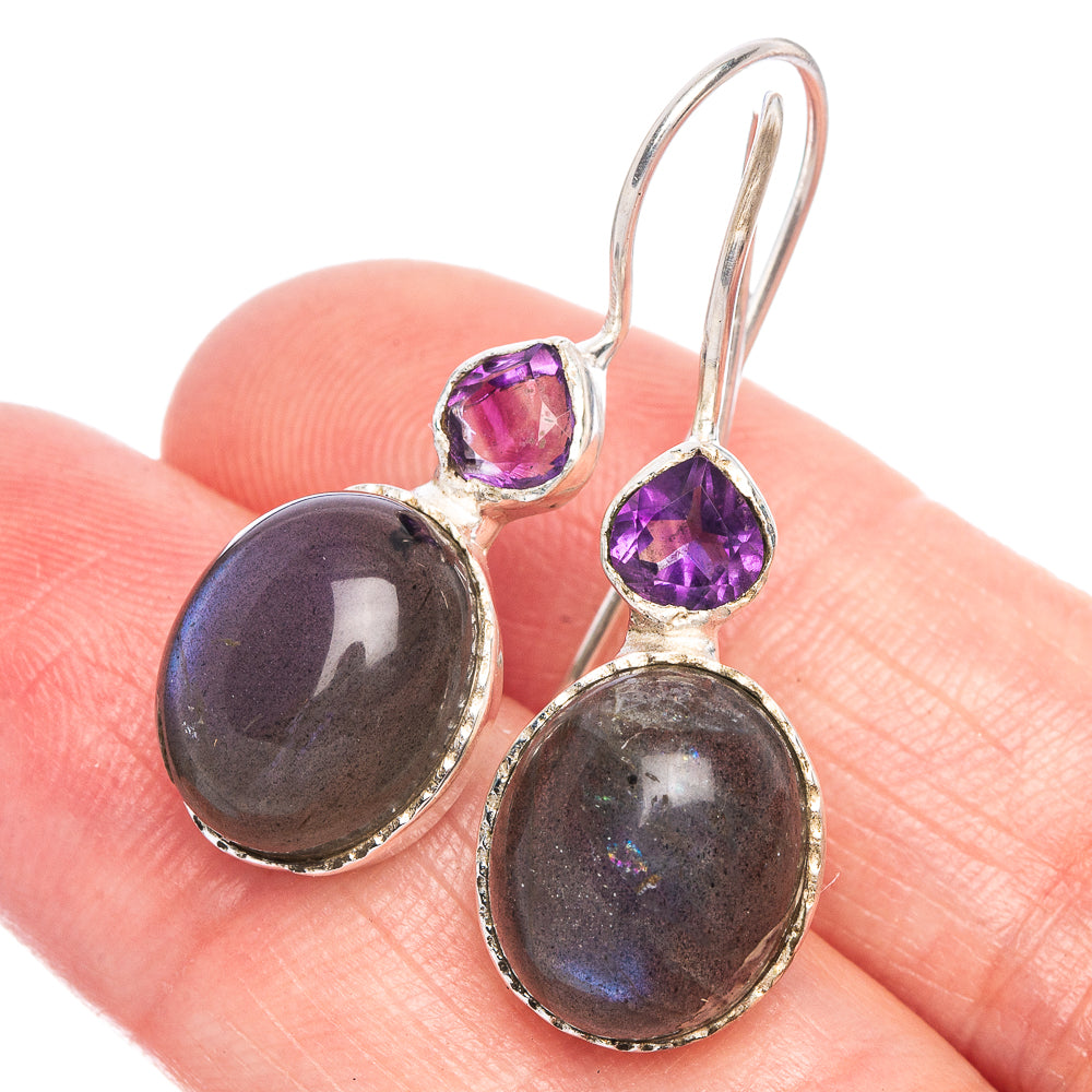 Labradorite, Amethyst Earrings 1 1/4" (925 Sterling Silver) E433224