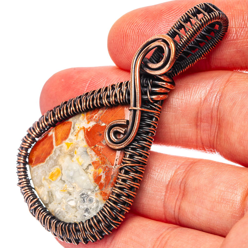 Red Jasper Wire Wrap Pendant 2 3/8" (Oxidized Copper)