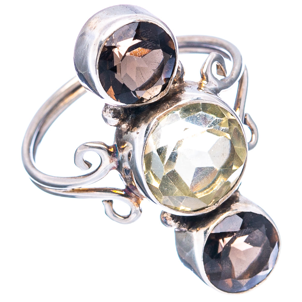 (Classic Series) Lemon Quartz, Smoky Quartz Ring Size 4.25 (.925 Sterling Silver)