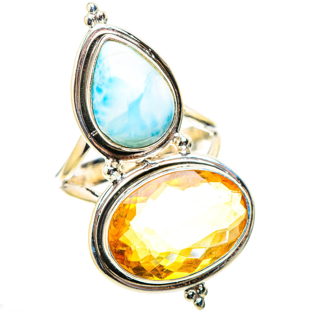 Large Faceted Citrine, Larimar Ring Size 9.75 (925 Sterling Silver) RING138909