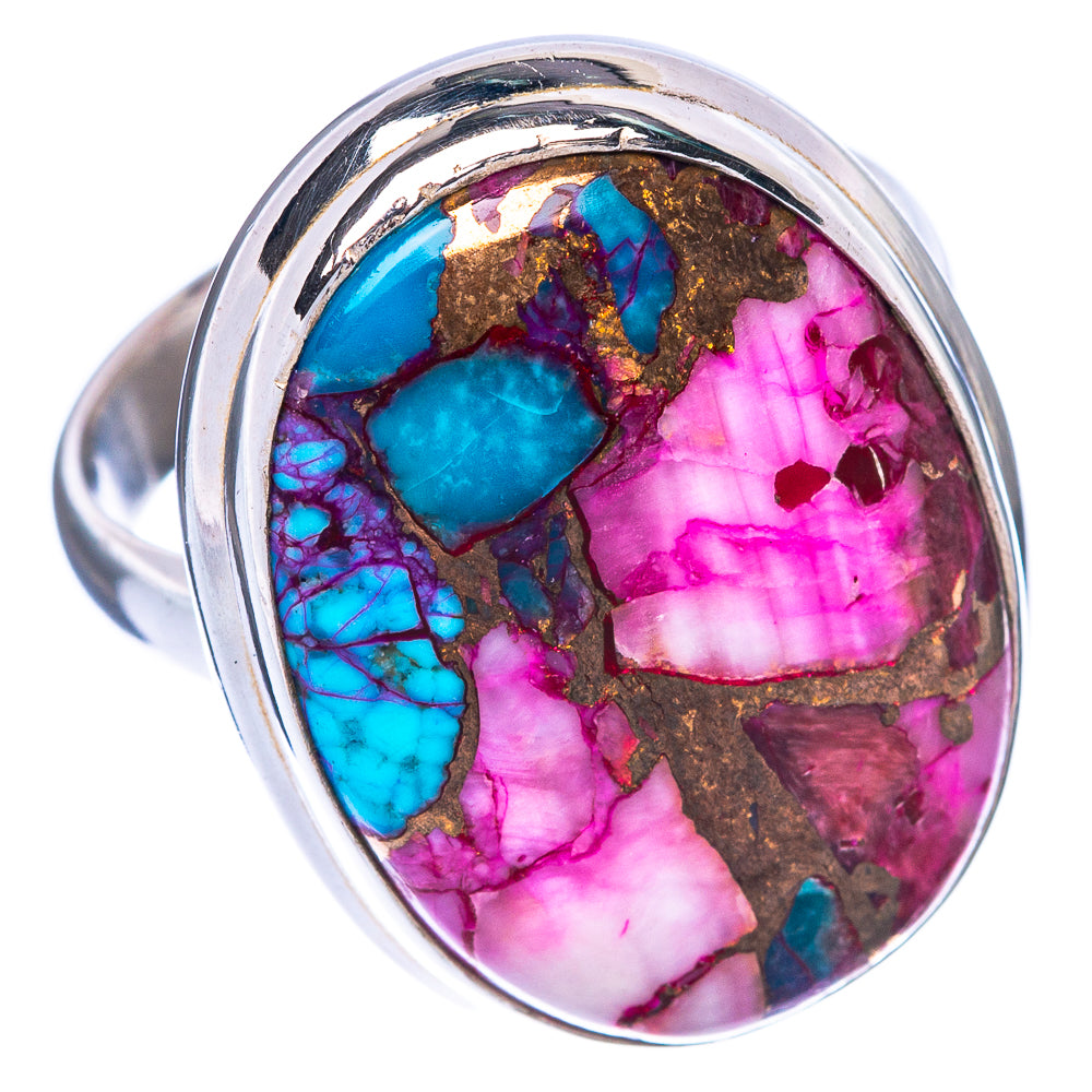 Kingman Pink Dahlia Turquoise Ring Size 8 (925 Sterling Silver) R1596