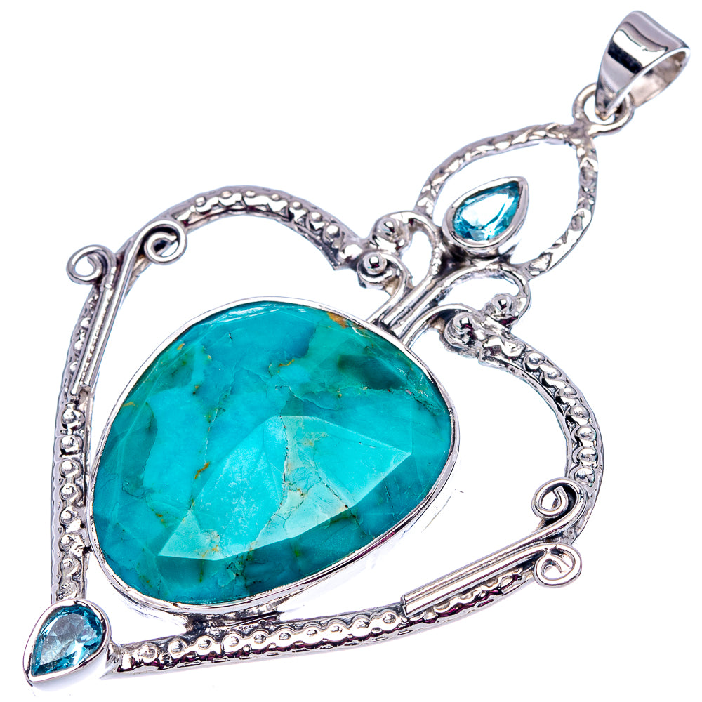 Signature Sleeping Beauty Turquoise Heart, Blue Topaz Pendant 2 5/8" (.925 Sterling Silver)
