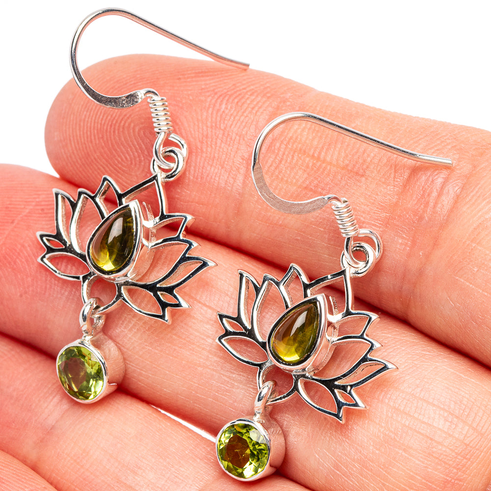 Peridot Lotus 925 Sterling Silver Premium Earrings 1 1/2" (925 Sterling Silver) E2241
