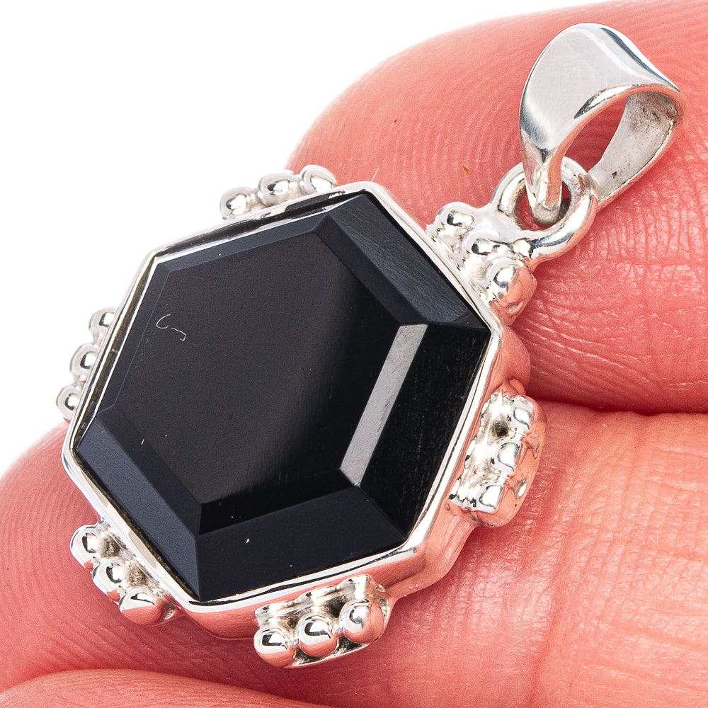 Premium Black Onyx Pendant 1 1/8" (925 Sterling Silver) P41162
