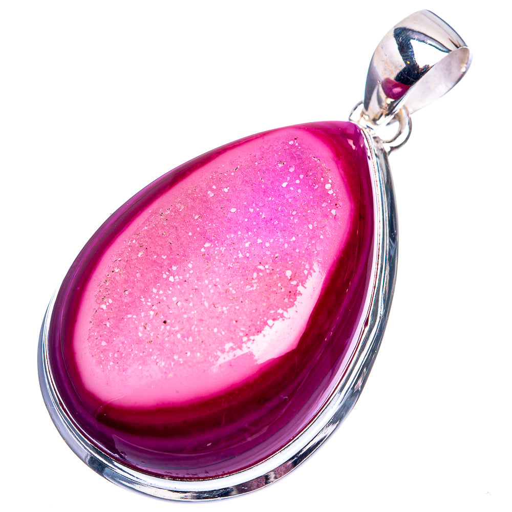 Pink Agate Druzy Pendant 2" (925 Sterling Silver) P38900