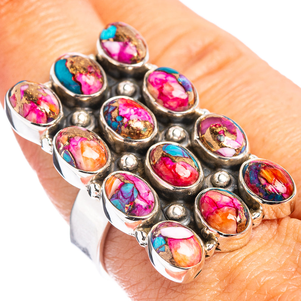 Pink Dahlia Mohave Turquoise Ring Size 8 Adjustable (.925 Sterling Silver)