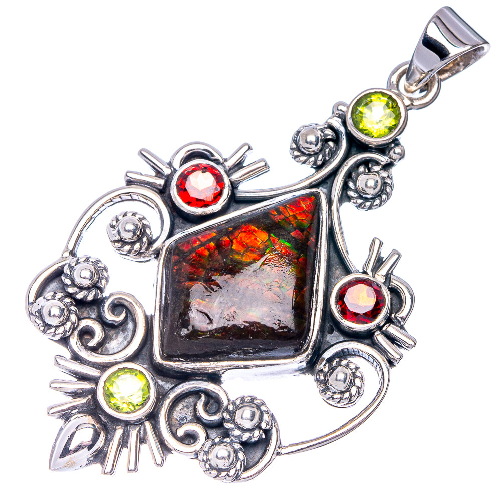 Signature Ammolite, Garnet, Peridot Pendant 2 1/8" (925 Sterling Silver) P41179