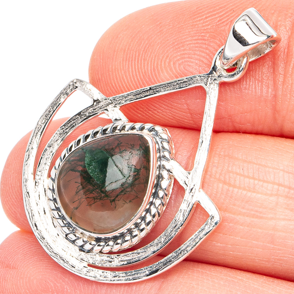 Premium Green Moss Agate Pendant 1 3/8" (925 Sterling Silver) P45053