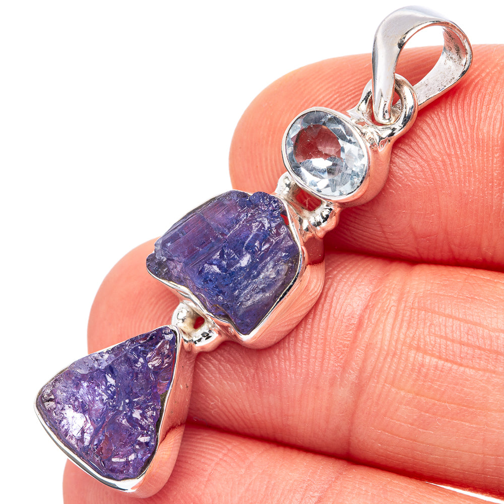 Tanzanite, Blue Topaz Pendant 1 5/8" (.925 Sterling Silver)