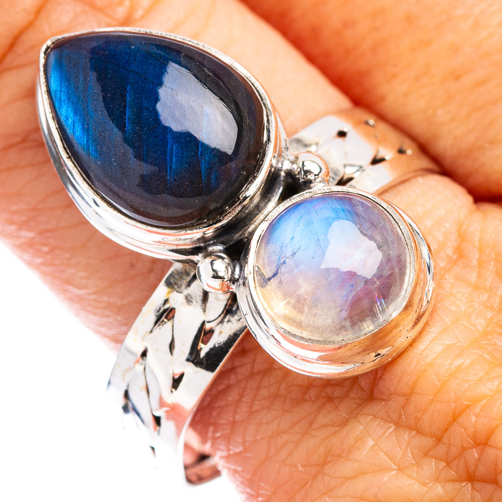 Labradorite, Rainbow Moonstone Ring Size 11.5 (.925 Sterling Silver)
