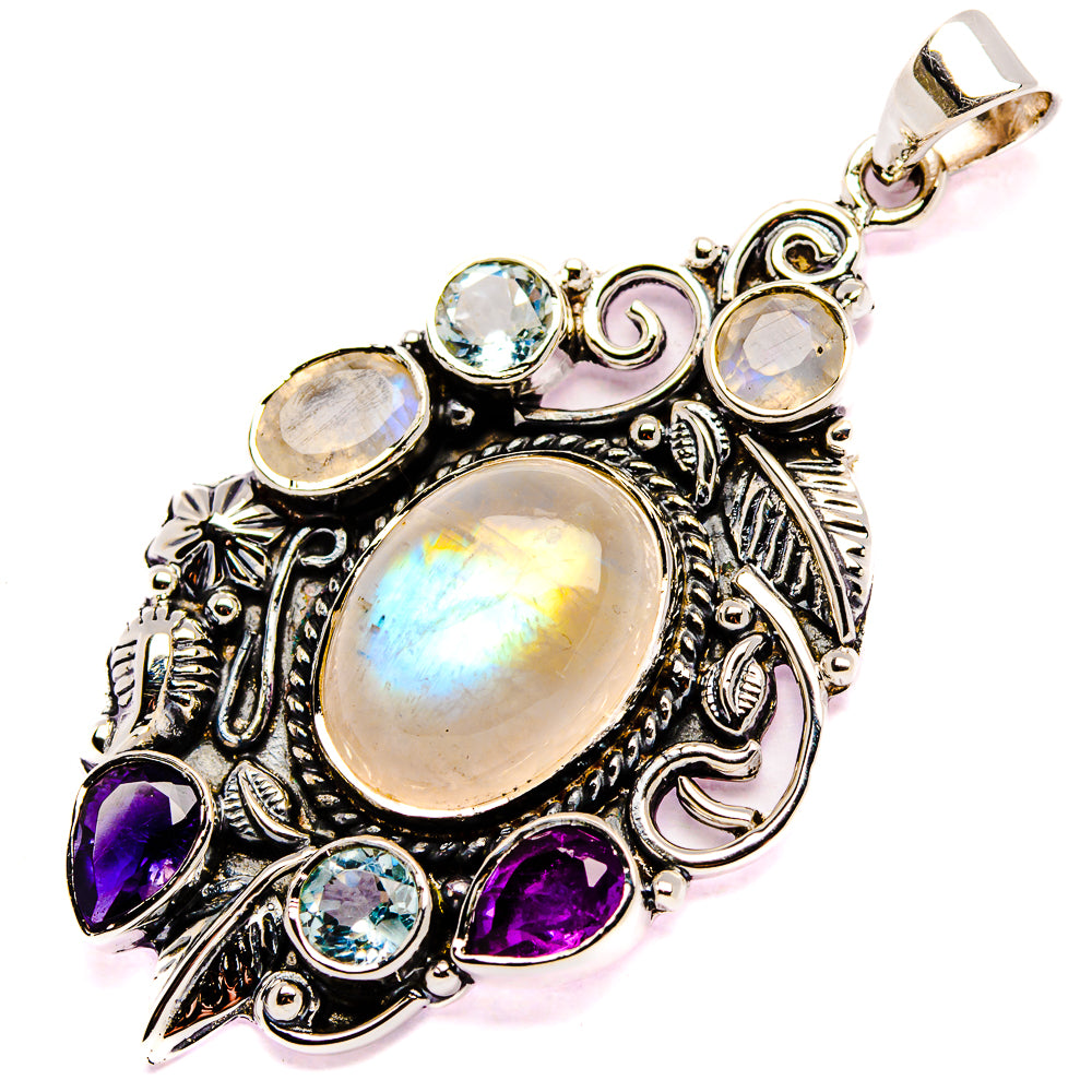 Signature Rainbow Moonstone, Amethyst, Blue Topaz Pendant 2 1/8" (925 Sterling Silver) PD37842