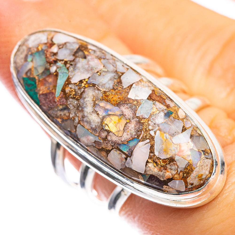 Large Copper Composite Rainbow Moonstone Ring Size 5.5 (925 Sterling Silver) RING143471