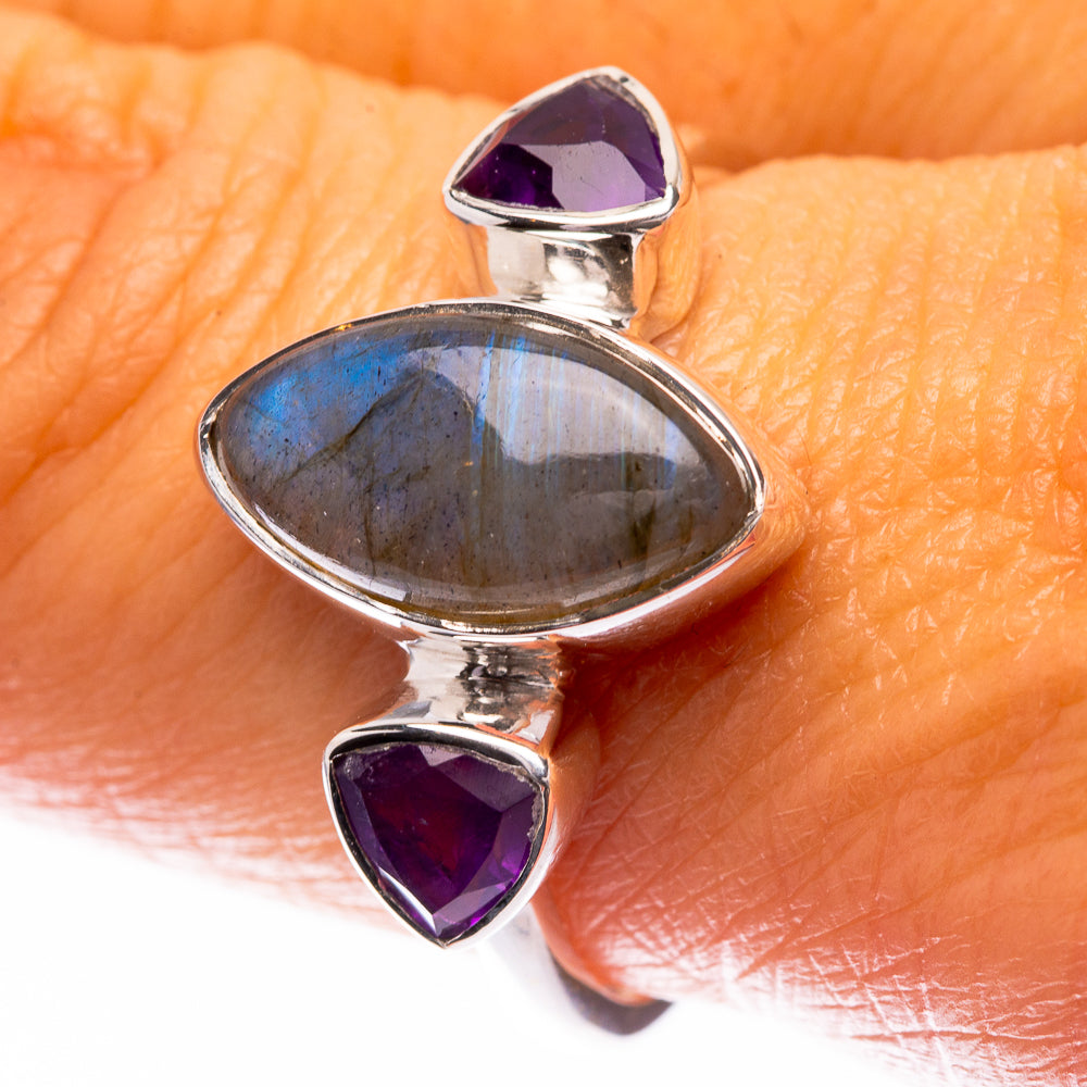 Premium Labradorite, Amethyst Ring Size 9.25 (925 Sterling Silver) R141787