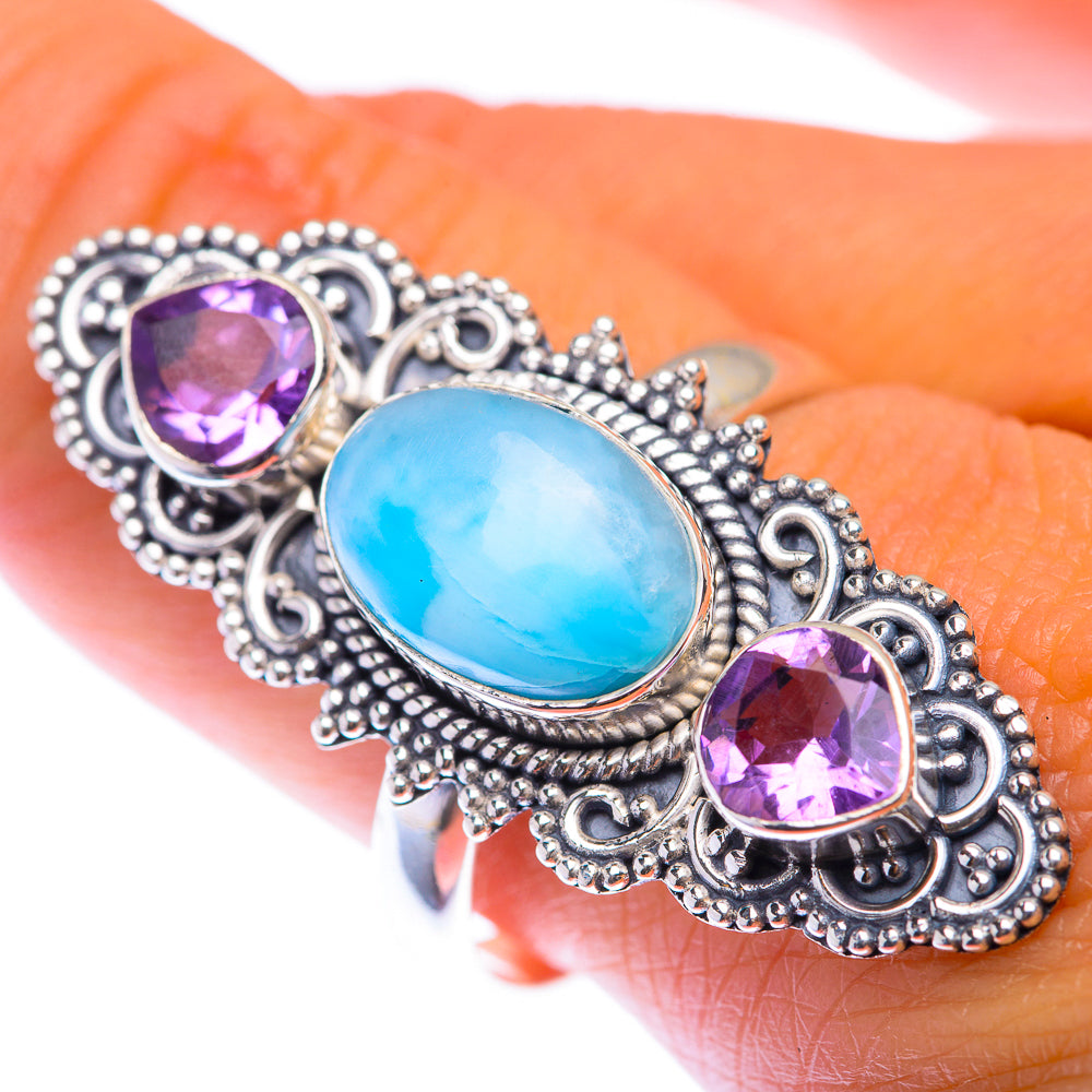 Large Larimar, Amethyst Ring Size 9.75 (925 Sterling Silver) RING139976