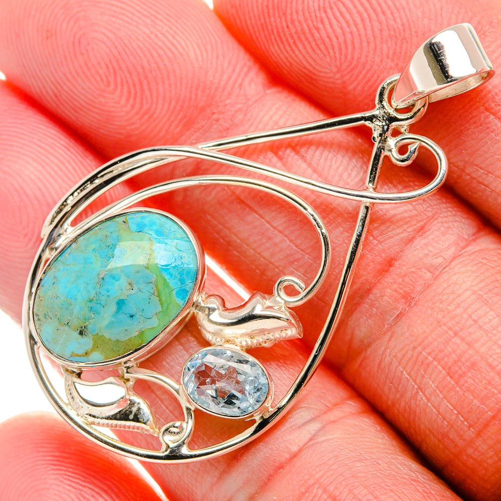 Premium Chrysocolla, Blue Topaz 925 Sterling Silver Pendant 1 7/8" (925 Sterling Silver) PD37761