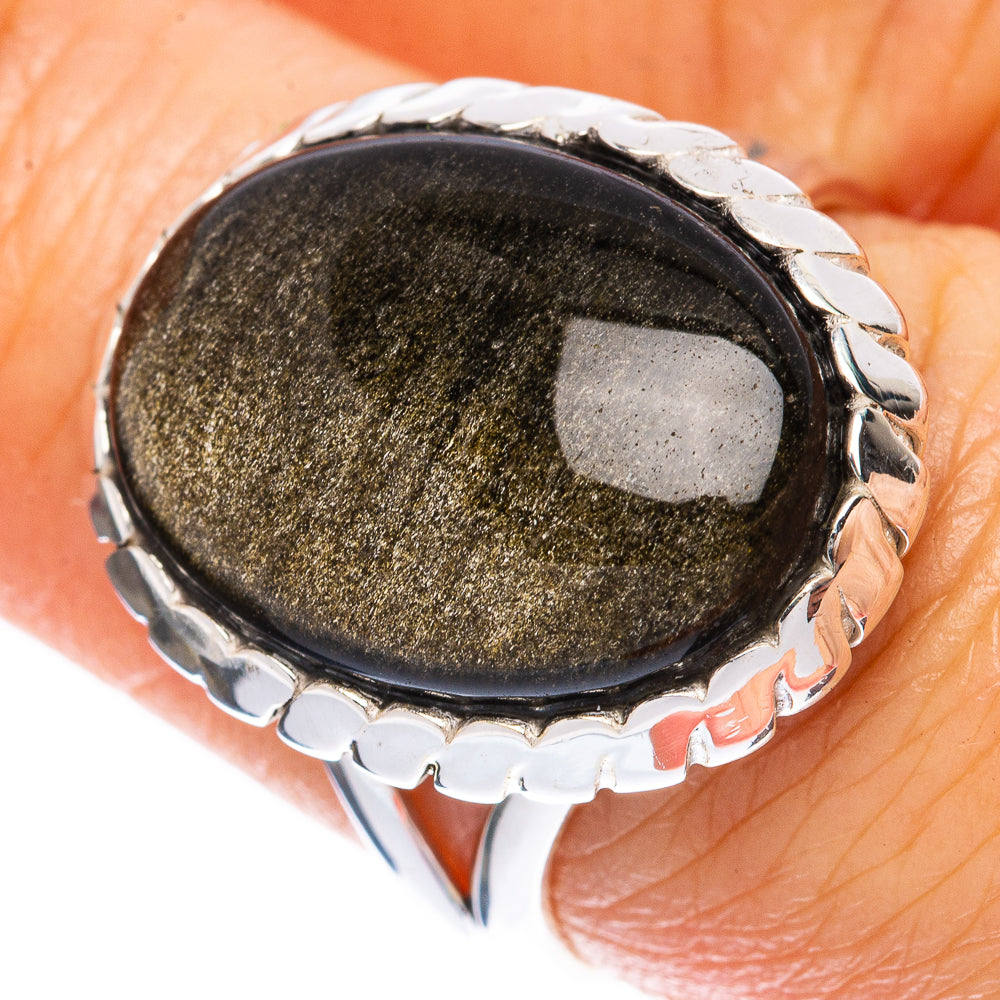 Gold Obsidian Ring Size 7.5 (925 Sterling Silver) R1971