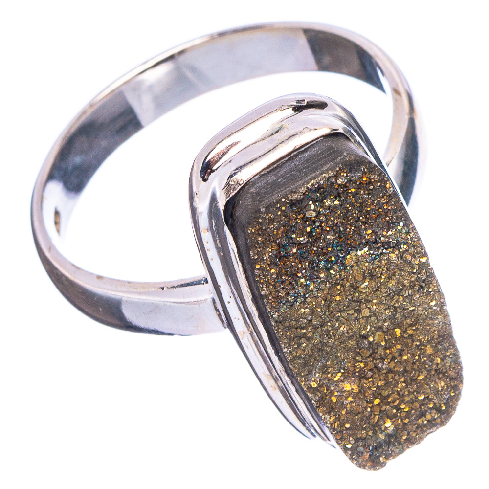 Spectropyrite Druzy Ring Size 8 (.925 Sterling Silver)