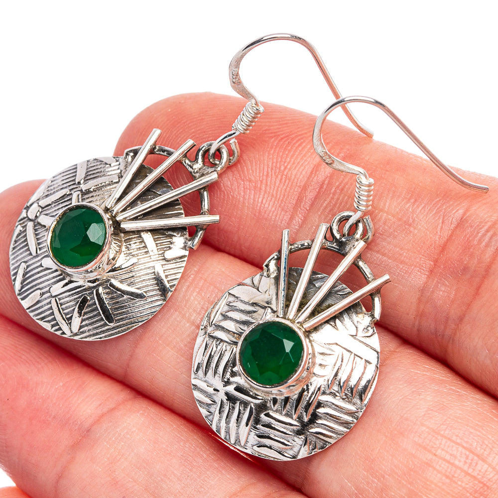 Green Onyx Earrings 1 1/2" (925 Sterling Silver) E433391