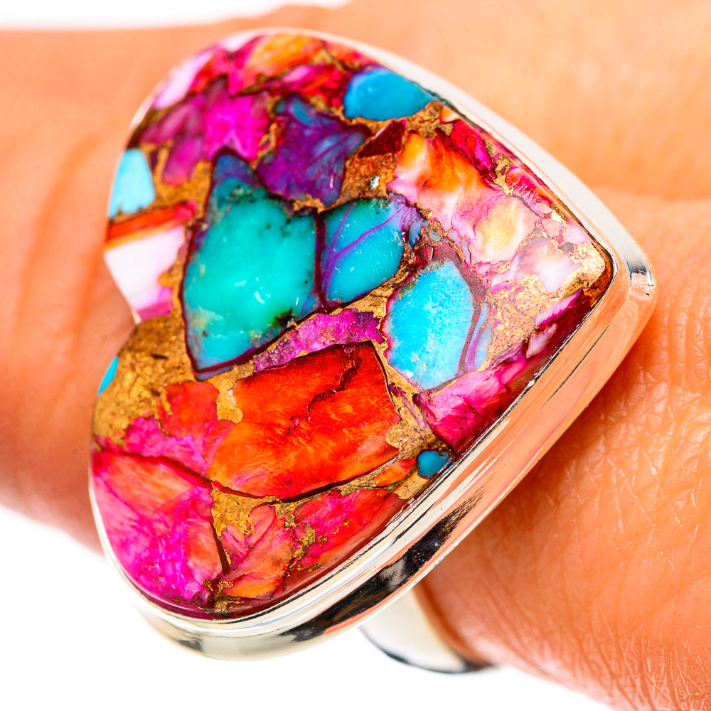 Large Kingman Pink Dahlia Turquoise Ring Size 8.5 (925 Sterling Silver) RING138621