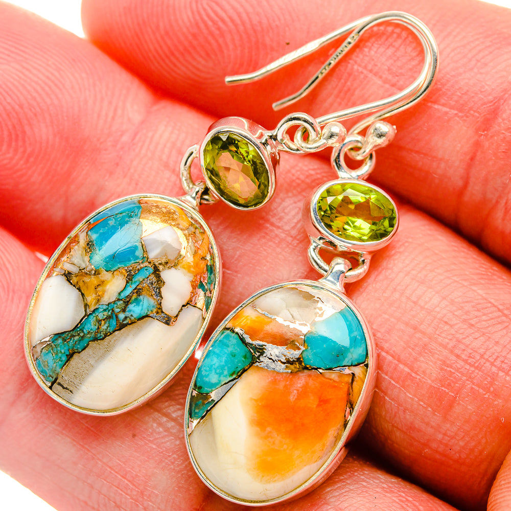 Spiny Oyster Turquoise, Peridot Earrings 1 3/4" (925 Sterling Silver) EARR432028