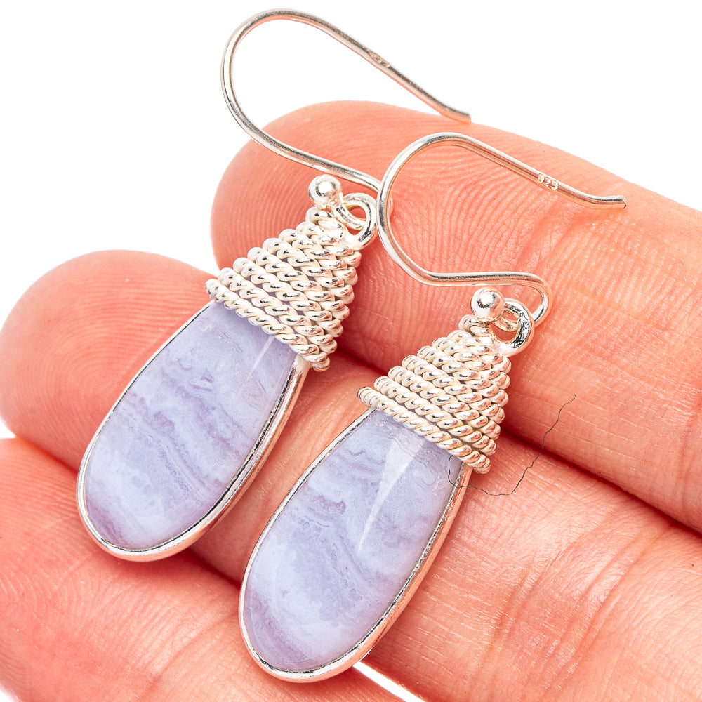 Blue Lace Agate Earrings 1 1/2" (925 Sterling Silver) E2285
