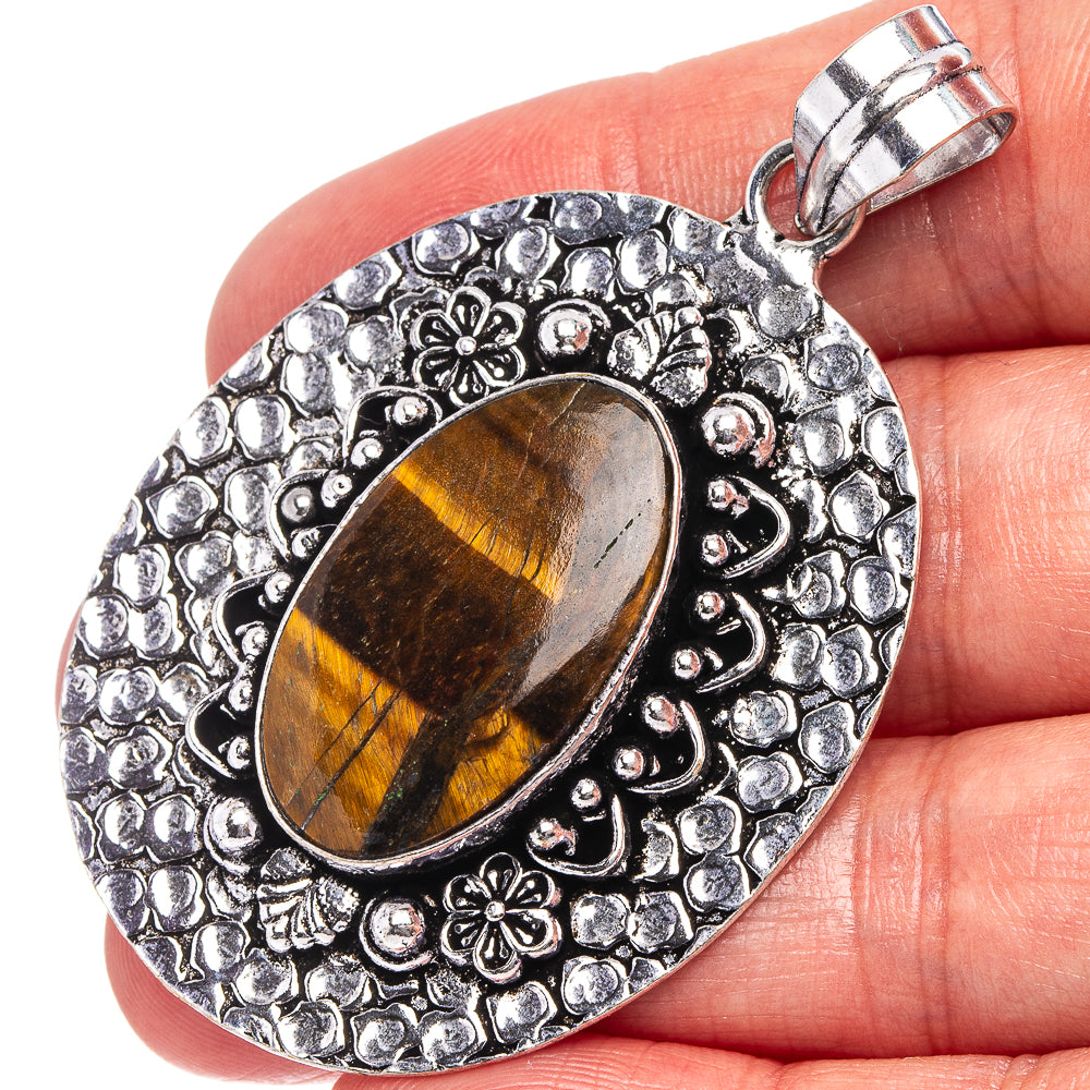 Tiger's Eye Pendant  2 3/8" (German Silver)