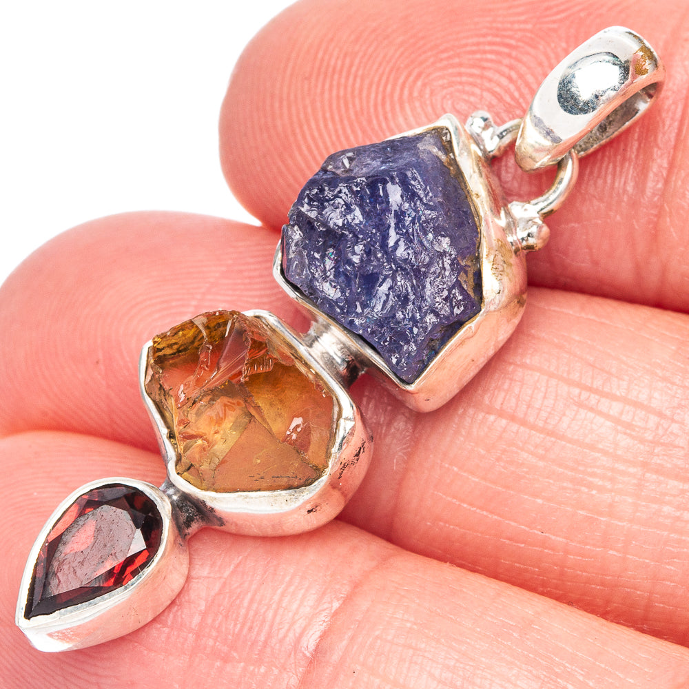 Raw Tanzanite, Citrine, Garnet Pendant 1 5/8" (925 Sterling Silver) P40243