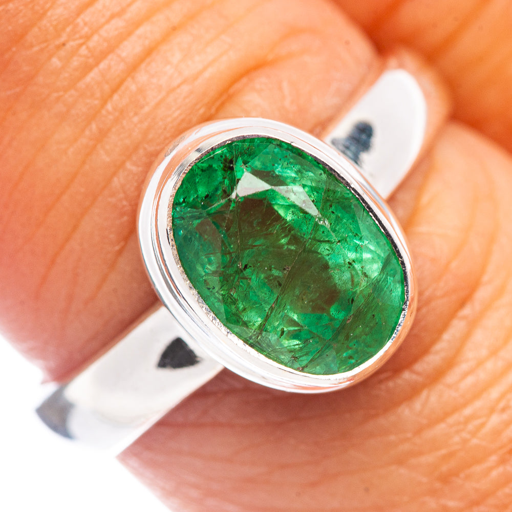 Rare Premium Faceted Zambian Emerald Ring Size 8 (.925 Sterling Silver)