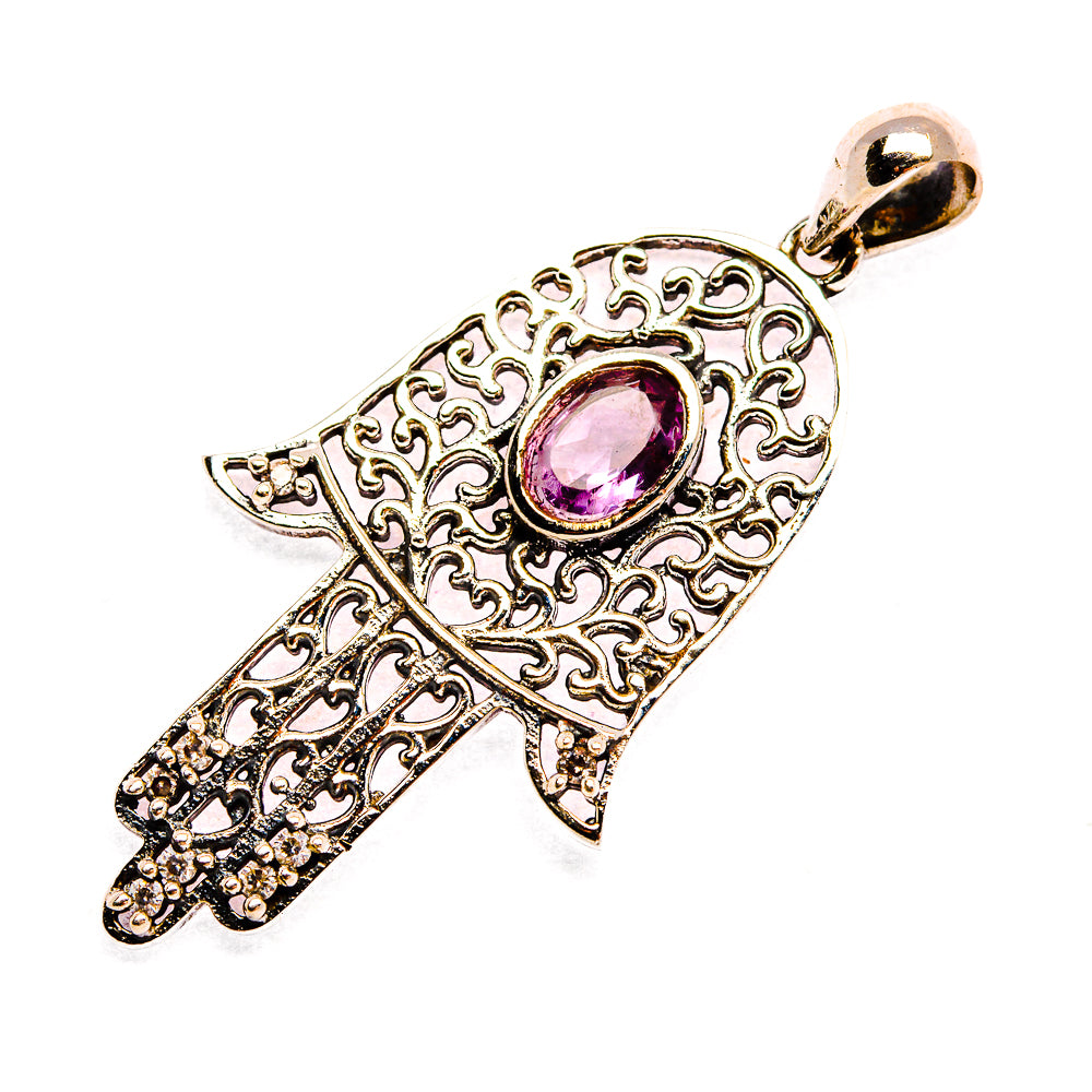 Faceted Amethyst Hamsa Dainty Pendant 1 5/8" (925 Sterling Silver) PD37821