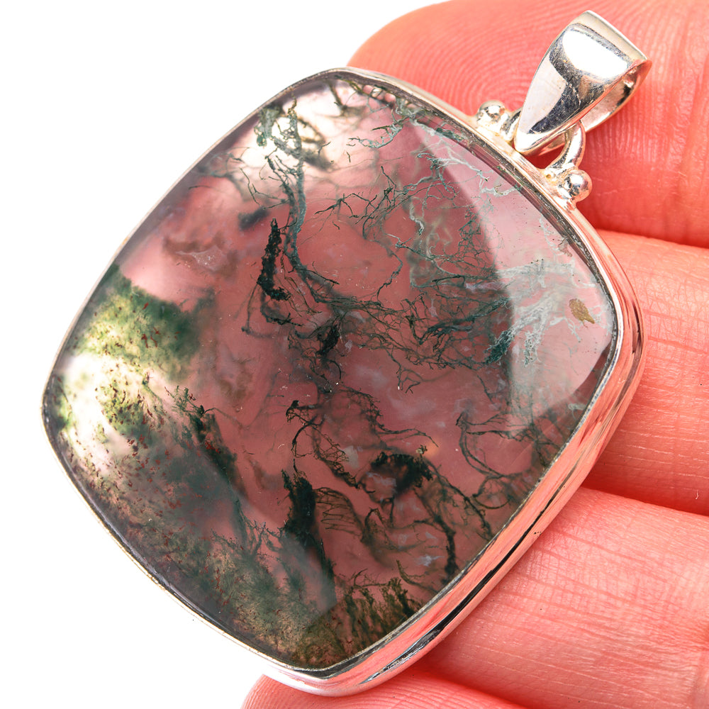 Green Moss Agate Pendant 1 5/8" (925 Sterling Silver) PD38482
