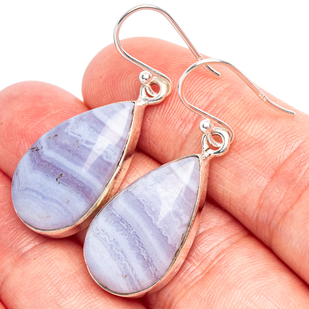 Blue Lace Agate Earrings 1 1/2" (925 Sterling Silver) E1824